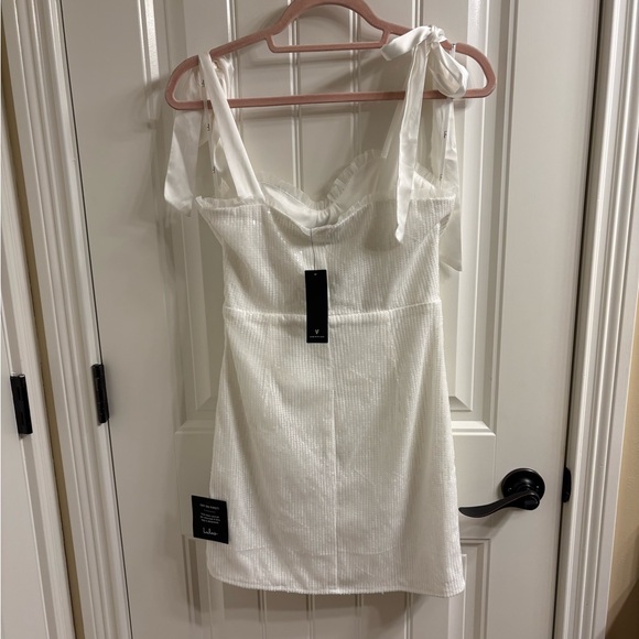 Lulus NWT Glowing Intentions White Sequin Bustier Tie-strap Mini Dress - Size S - Picture 6 of 15